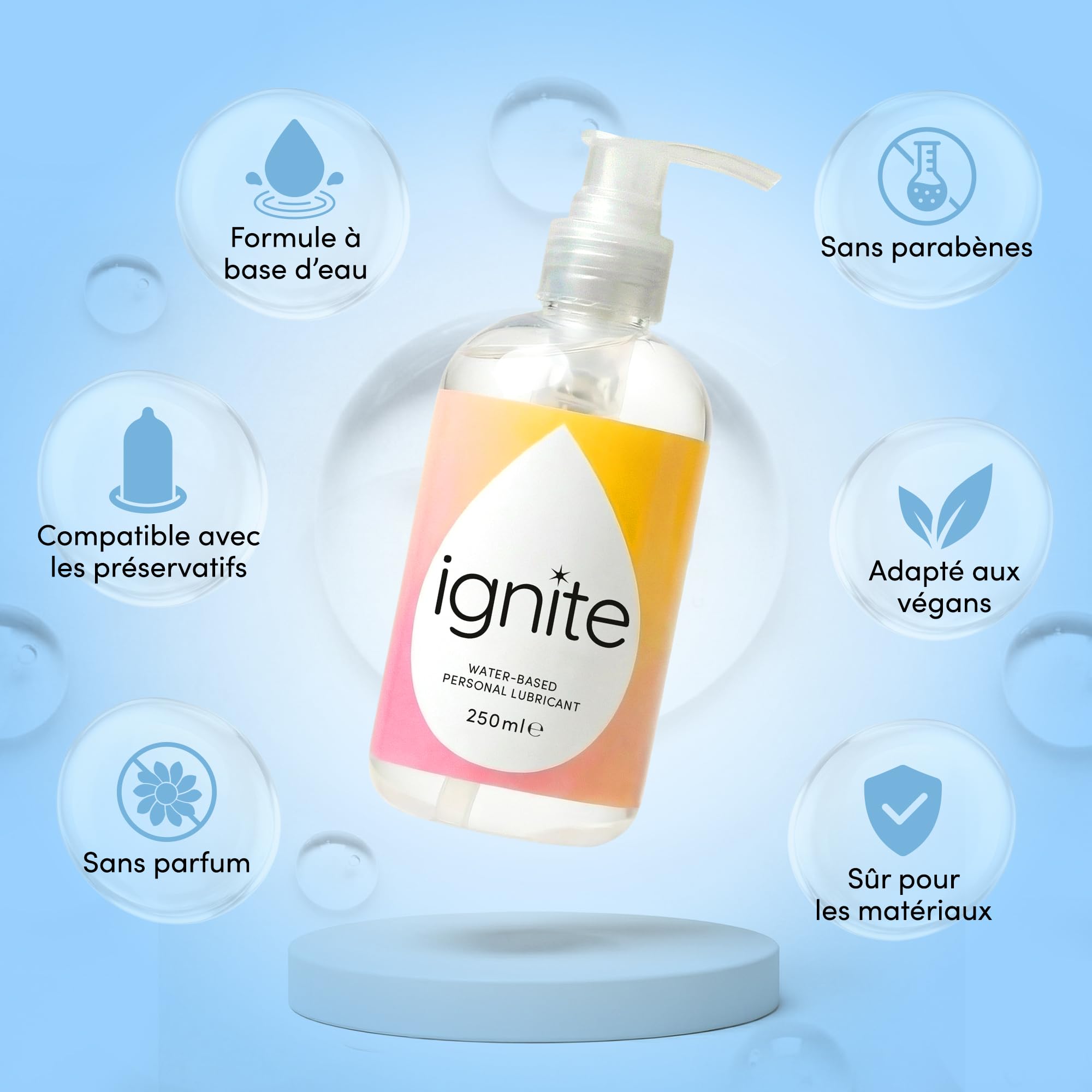Ignite Lubricants gel intime eau 250 ml sans parfum ph neutre